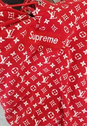 Mens Supreme Louis Vuitton X Hoodie Sweatshirt Red Medium RARE !!!!.