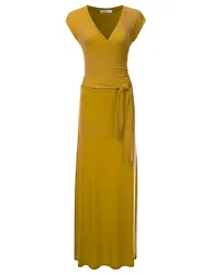 V-Neck Cap Sleeve Waist Wrap Front Maxi Dress. Hand wash cold / Do not bleach / Hang or line dry. Features cap sleeve,...