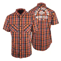 Harley-Davidson MKE Design At Back. - Snap Button Down Collar. - 100% Cotton. Body Length. ON, L3R 8N5. Spotted...