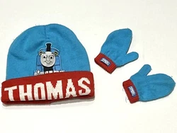 Thomas and Friends winter beanie hat, with pair of mittens. In good used condition. Thomas sewn into the hat. No holes...