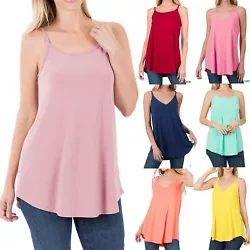 This spaghetti top is able to be worn as a scoop neck or v-neck. Flip it around for whichever look you want. Made with...