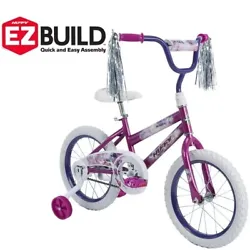 Its easy to assemble, with no tools required, with this Huffy girls bike, just insert the training wheels, then the...