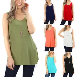 Flattering sleeveless tunic top made with soft flowing fabric. - Scoop Neck. - Fabric: 57% Polyester 38% Rayon 5%...