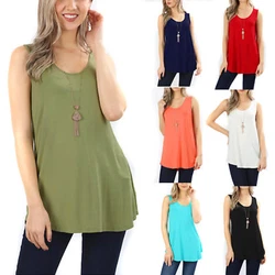Flattering sleeveless tunic top made with soft flowing fabric. Scoop Neck. Fabric: 57% Polyester 38% Rayon 5% Spandex....
