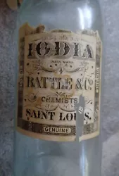 Near full original label. Iodia formula declared an absurdity by chemical lab report in 1915. Excellent condition.