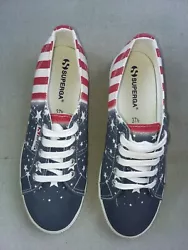 SUPERGA RED WHITE BLUE STARS STRIPES SNEAKERS BOAT DECK SHOES US WOMENS Size 5.5 Condition is guarenteed brand new...