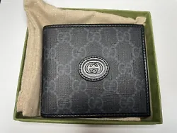 Pre-loved: Gucci Bifold Wallet w/ Interlocking G In Black Supreme - Box,dustbag. Comes with box, dustbag, ribbon, and...