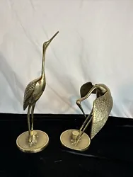 Vintage Mid Century Modern solid brass heron crane figurines sea birds set Korea.