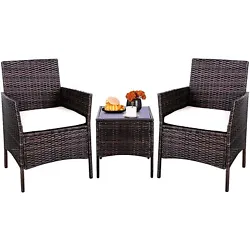   Description:   3 pcs patio porch furniture set is made of high-quality steel frame and PE waterproof rattan with...