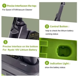 Replacing FOR Ryobi with FOR V7+V8 battery: Compatible with FOR Ryobi 18V lithium-ion battery: FOR Ryobi RB18L50...