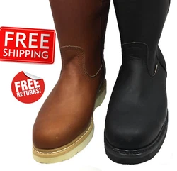 GOODYEAR WELT CONSTRUCTION. ROUND TOE (NO STEEL TOE). VERY LIGHT BOOTS. OIL RESISTANT. BLACK OR BROWN COLOR LEATHER....