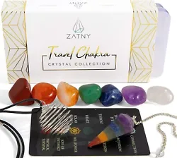 ZATNY Travel Chakra Crystals and Healing Stones Collection - 7 Chakra Set Tumbled Stones, Chakra Pendulum,...
