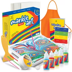Marbling Paint Kit for Kids 5 Colors Stickers Water Tray Apron Water Paint Set.