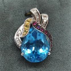 Ruby, Citrine and Diamond accents. Pear Shape Blue Topaz. 16.7 mm wide. 23.4 mm long.