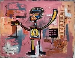 Here is a wonderful Basquiat painting on a very large/heavy canvas. great composition with a large black central image...