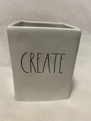 Rae Dunn CREATE Square Pencil Pen Holder Desk Office Accessory - White. Condition is “Used”. Shipped with USPS...