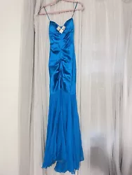 CACHE Vintage 90s Y2K Miami Blue Mermaid Maxi Gown Dress Sz 2 XS PROM. Used condition some rhinestones missingSilk...