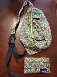 Kavu Rope Sling Backpack Purse and matching Wallet set Green, Teal,Pink,Peach. Very nice set.  Appearance is nearly...