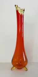 Vintage Swung Glass Vase Red Fire Orange L.E. Smith Three Footed MCM. Gorgeous swung glass vase in bright fire red with...