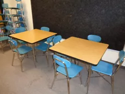 RESTAURANT TABLES & CHAIRS. & 18 BLUE CHAIRS. THESE ARE QUALITY HEAVY DUTY CHAIRS. > 4 TABLES 36