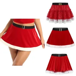 Christmas miniskirt with faux fur trim at hem, cute and beauiful. Photo color might be a little different from the...