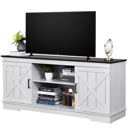 【Large Storage Space】 TV cabinet with 2 doors with handles, 2 open shelves, 4 cubicles, middle adjustable shelf and...
