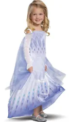 Experience the magic with this Deluxe Disney Frozen Elsa Dress Costume, perfect for Halloween or any dress-up occasion....