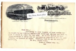 C1880 BROWN & SHARPE MFG. CO. - MACHINERY AND TOOLS - PROVIDENCE, R.I. NOTE & LETTERHEAD. By the early 1900s, Brown &...