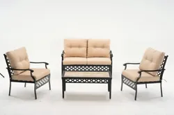 [4PCS Outdoor Funiture Set] This high-class 4 PC Outdoor set includes 2 single seats, 1 loveseat, and 1 glass coffee...
