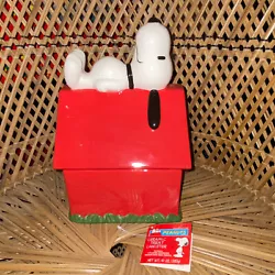 Large ceramic Snoopy Doghouse treat or cookie jar Just like new, but no treats.