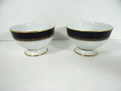 Here is a set of 2 dresser bowls, footed, Noritake, Vanity Fair, Legacy Giftware, cobalt/gold and white.