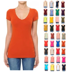 Solid colors, solid texture, not ribbed. Short sleeves, classic length and super comfy fit. Slim fit, stretches to your...