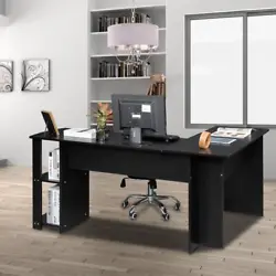 This surprisingly FCH L-Shaped Wood Right-angle Computer Desk with Two-layer Bookshelves with a portable and...