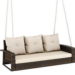 High-Quality Rattan: The hanging swing chair adopts high-quality 8MM flat black rattan, which can resist UV for up to...