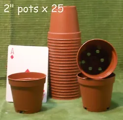 Great little round plastic pots for seedlings or miniature plants. Each has six drainage holes in the bottom.