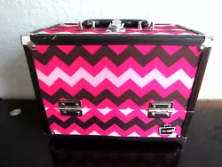 Jazzy makeup train case to hold all your valuable makeup (or other items).  Zigzag print.