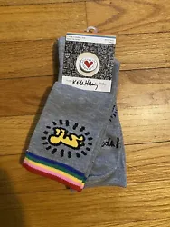 Keith Haring 2 Pack Pride Crew Socks with Enamel Pin Mens Size 10-13 Gray Color New Sealed Box.
