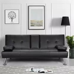 This charming futon sofa bed is made of high-quality artificial leather and iron material. The ergonomically designed...