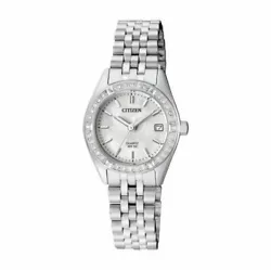 Citizen Ladies Quartz SS Case and Bracelet with Mother-of-Pearl Dial and Crystals on the Bezel. Date Feature. This is a...