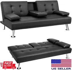 This futon sofa bed is made of high quality artificial leather and iron material. It is sturdy and durable to use. The...
