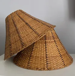 Vintage Natural Wicker Rattan Lamp Shades  1 Pair IncludedSize: 9.75”H x 15”Dia/bottom/ x 5” dia/top/Pre-owned in...