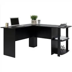 This surprisingly FCH L-Shaped Wood Right-angle Computer Desk with Two-layer Bookshelves with a portable and...