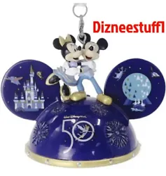 Walt Disney World 50th Anniversary Mickey Minnie Ear Hat Christmas Ornament NEW. Light up