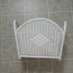 Vintage Shabby Chic Rattan Wicker Woven Basket Magazine Holder Yarn Organizer. Condition is 