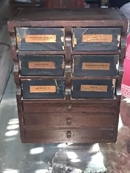 ANTIQUE Swan Meyers WOOD STORE DRAWER APOTHECARY CABINET Pharmaceutical. Drawers are made of cardboard