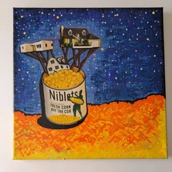 original Mixed media  painting on canvas signed 12 x 12