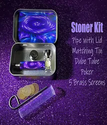 Stoner Kit. Matching Tin,Art Pipe,Dube Tube, Pipe Poker & 5 Brass Screens. Tobacco Use only Must be over 18.