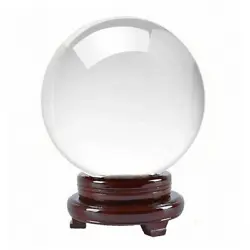 Clear Crystal Ball Quartz w/ Wood Stand. Table Top / Desk Top / Interior Decor / Paper Weight. Sizes: (3