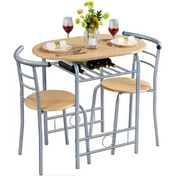 This 3-piece dining table set includes 2 chairs with a mid-height backrest and round wooden seat, which are comfortable...