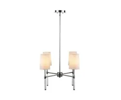 Globe Electric Jules 4-Light Chandelier with Crystal Accents White Fabric Shades.